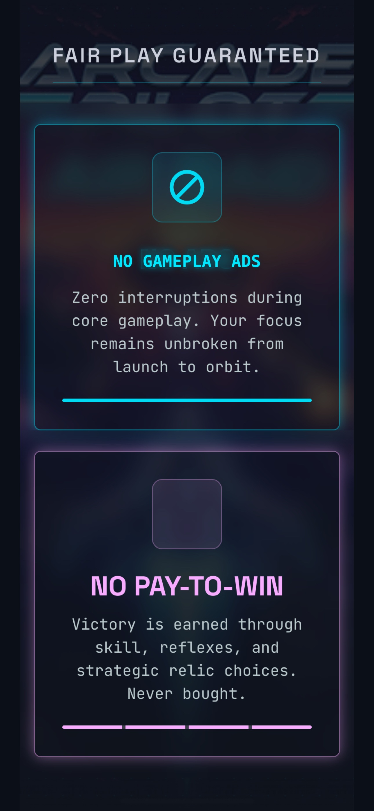 Arcade Pilot fair play and no forced gameplay ads screenshot
